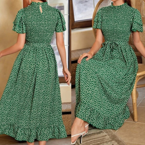 Loose Green Tasseled Silk Long Dresses Butterfly Sleeve main image 1
